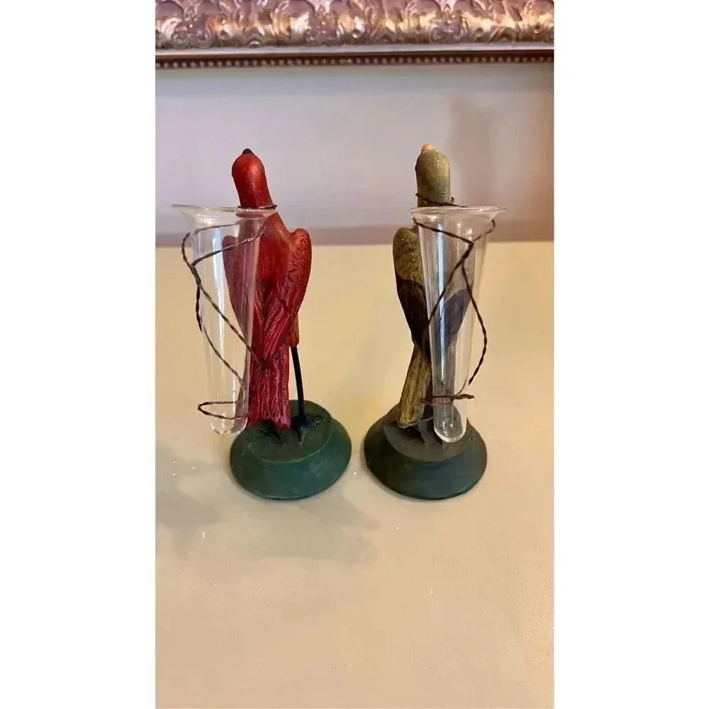 Set of 2 Hand-painted Birds‎ Finch Decorative Vase Candle Holders